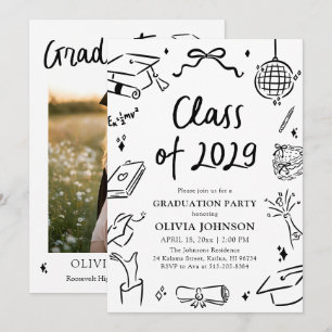 Modern Hand Drawn Class of 2029 Graduation Party Invitation