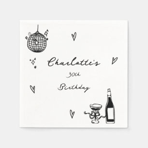 Modern Hand Drawn disco ball 30th Birthday Napkin