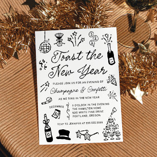 Modern Hand Drawn Doodle New Year’s Eve Party Invitation