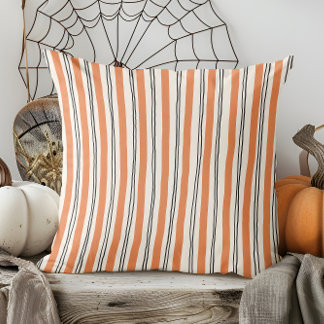 Modern Hand Drawn Fall Orange and Black Striped Throw Pillow