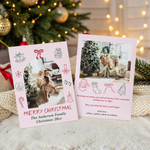 Modern Hand Drawn Family Photo Merry Christmas Holiday Card