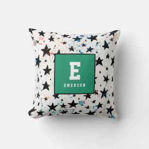 modern hand drawn fun space and stars monochrome throw pillow