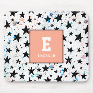 modern hand drawn fun space and stars mouse pad