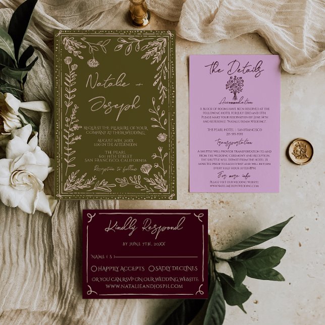 Modern Hand Drawn Grasslands Floral Garden Wedding Invitation (Creator Uploaded)