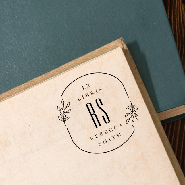 Modern Hand-drawn Leaves Ex Libris Custom Name Self-inking Stamp (Creator Uploaded)