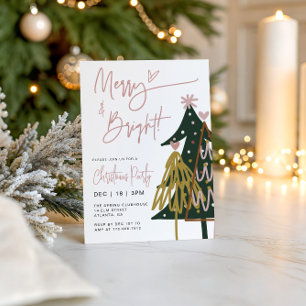 Modern Hand Drawn Merry and Bright Christmas Party Invitation