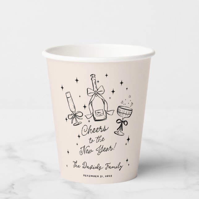 Modern Hand Drawn New Year's Eve Party  Paper Cups (Front)