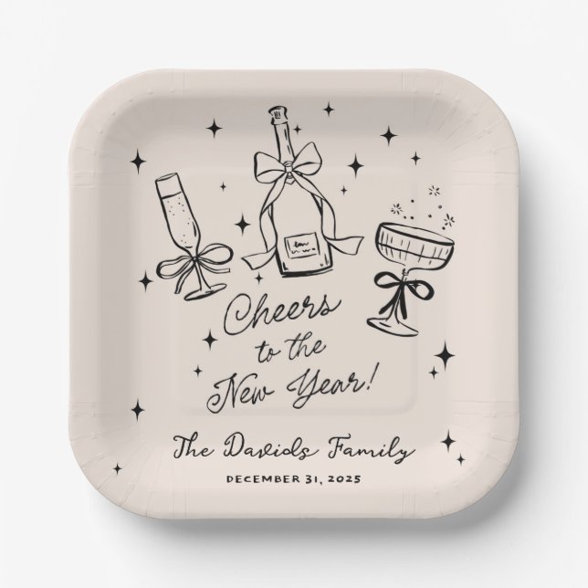 Modern Hand Drawn New Year's Eve Party  Paper Plate (Front)