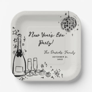 Modern Hand Drawn New Year's Eve Party  Paper Plate