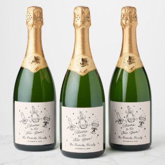 Modern Hand Drawn New Year's Eve Party  Sparkling Wine Label