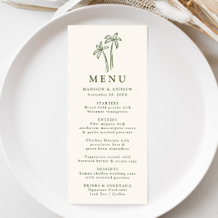 Modern Hand-Drawn Palm Trees Cream Wedding Menu