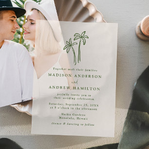 Modern Hand-Drawn Palm Trees Cream Wedding Vellum Invitations