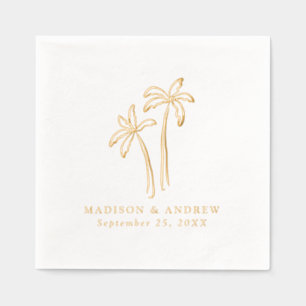 Modern Hand-Drawn Palm Trees Wedding Foil Napkins