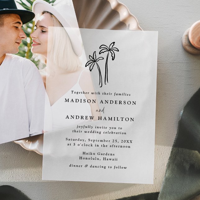 Modern Hand-Drawn Palm Trees Wedding Vellum Invitations (Creator Uploaded)