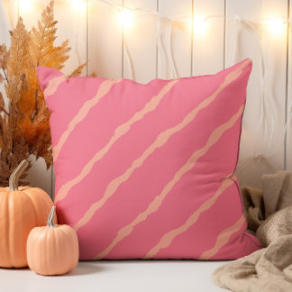 Modern Hand Drawn Pink and Orange Diagonal Striped Throw Pillow