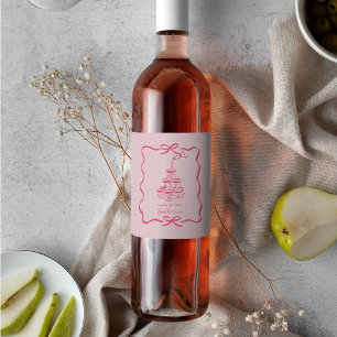 Modern Hand Drawn Pink Champagne Tower Birthday  Wine Label
