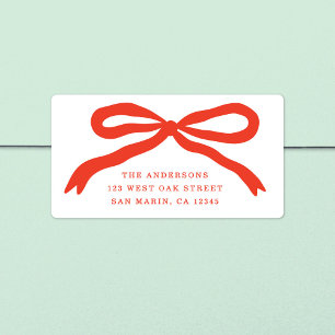 Modern Hand-Drawn Red Bow Christmas Return Address Label