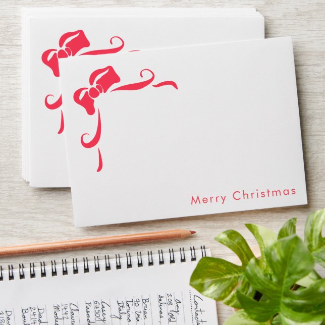 Modern Hand Drawn Red Bow Custom Address Christmas Envelope (Stacked)
