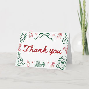 Modern Hand Drawn Red Green Winter Christmas Thank You Card