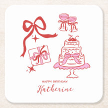 Modern Hand Drawn Red Pink Birthday Doodles Party