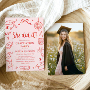 Modern Hand Drawn She did it Graduation Party Invitation