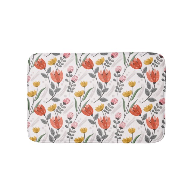 Modern Hand Drawn Tulips Bath Mat (Front)