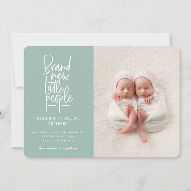 Modern hand drawn twin baby birth announcement (Front)
