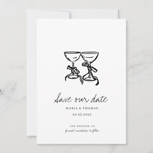 Modern Hand Drawn Wedding Save the Date (Front)