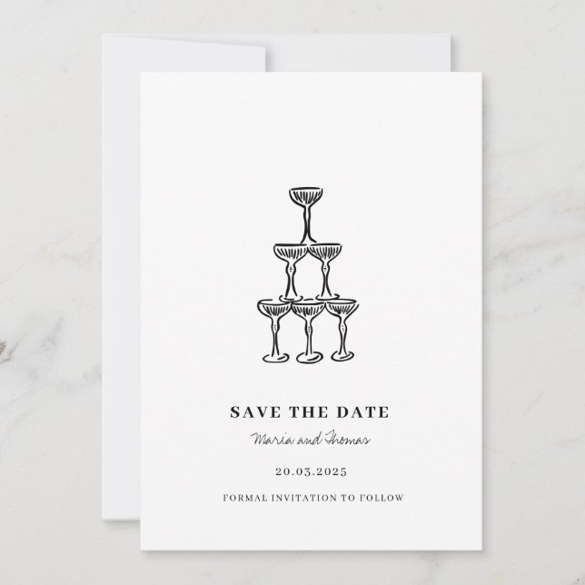 Modern Hand Drawn Wedding Save the Date (Front)