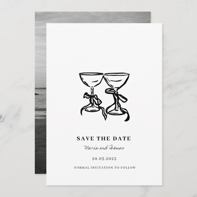 Modern Hand Drawn Wedding Save the Date (Front/Back)