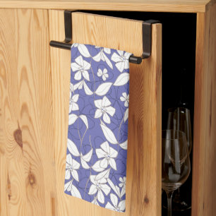 Modern hand-drawn white flowers on a periwinkle kitchen towel