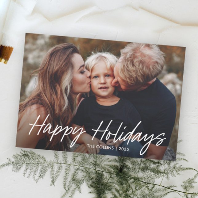 Modern Hand Lettered  2 Photo  Holiday Card (Minimal Hand Lettered 2 Photo Holiday Cards.)