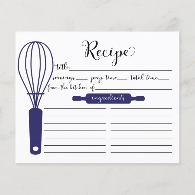 Modern Hand Lettered Blue Whisk Recipe Card (Front)
