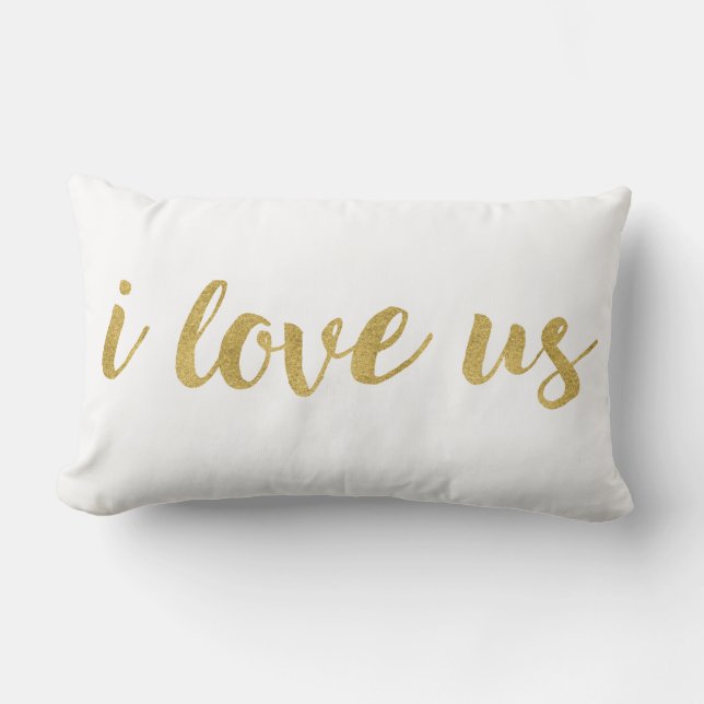 Modern Hand Lettered Gold I Love Us Decorative Lumbar Pillow (Front)