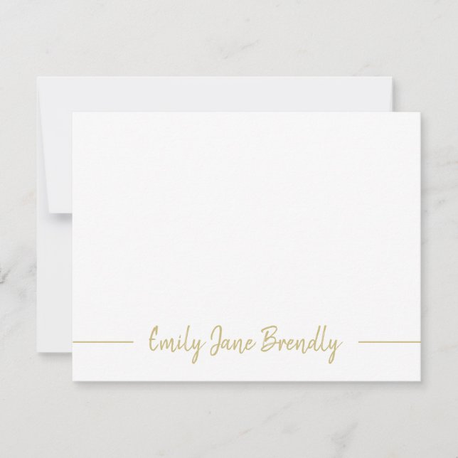 Modern Hand Lettered Gold White Flat Note Card (Front)