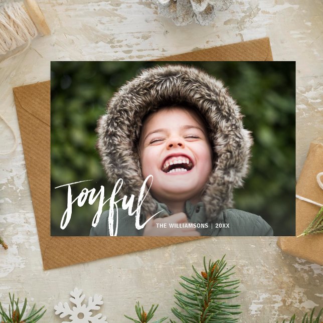 Modern Hand lettered Joyful Holiday Photo (Creator Uploaded)