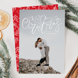 Modern Hand-Lettered Merry Christmas Overlay Photo Holiday Card