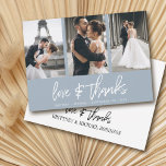 Modern Hand-Lettered Photo Collage Dusty Blue Thank You Card<br><div class="desc">Thank your guests with these modern photo collage thank you cards with hand-lettered "love & thanks".</div>