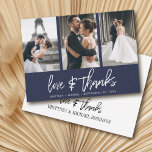 Modern Hand-Lettered Photo Collage Navy Blue Thank You Card<br><div class="desc">Thank your guests with these modern photo collage thank you cards with hand-lettered "love & thanks".</div>