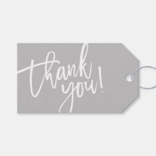 MODERN HAND LETTERED thank you grey white writing Gift Tags