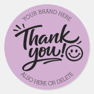 Modern Hand-Lettered “Thank You!” with Smiley Classic Round Sticker