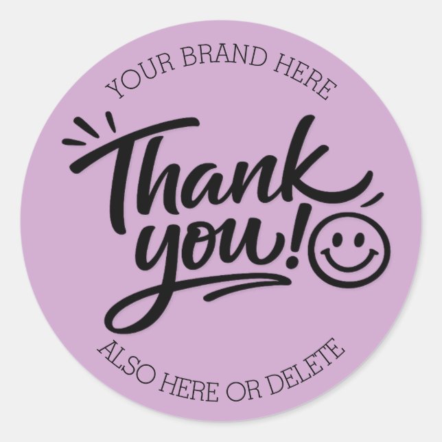 Modern Hand-Lettered “Thank You!” with Smiley Classic Round Sticker (Front)