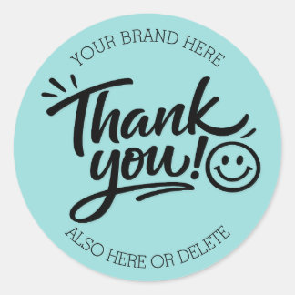 Modern Hand-Lettered “Thank You!” with Smiley Classic Round Sticker