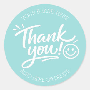 Modern Hand-Lettered “Thank You!” with Smiley Classic Round Sticker