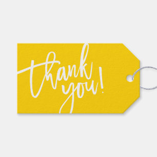 MODERN HAND LETTERED thank you yellow white script Gift Tags