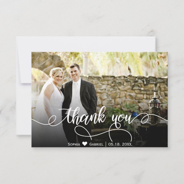 Modern Hand Lettered Wedding Photo Thank You Card (Front)