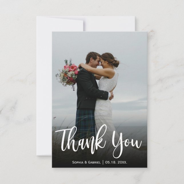 Modern Hand Lettered Wedding Photo Thank You Card (Front)