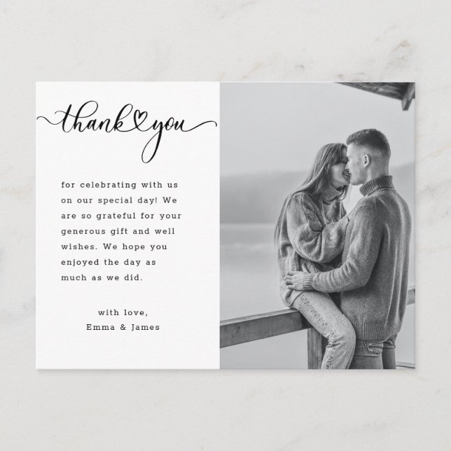 Modern Hand Lettering Love Photo Wedding Thank You Postcard (Front)