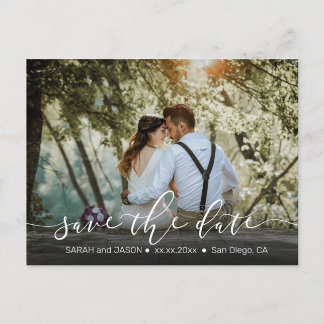 modern hand lettering photo save the date postcard (Front)