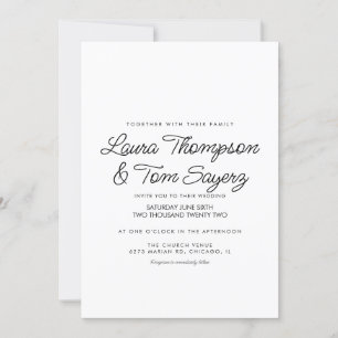 Modern Hand Lettering Script Black Simple Wedding Invitation